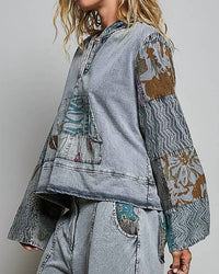 Pol - Patchwork Pullover Half Placket Kangaroo Hoodie