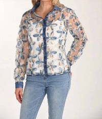 Frank Lyman - Eden Embellished Raised Floral Lace Blouse