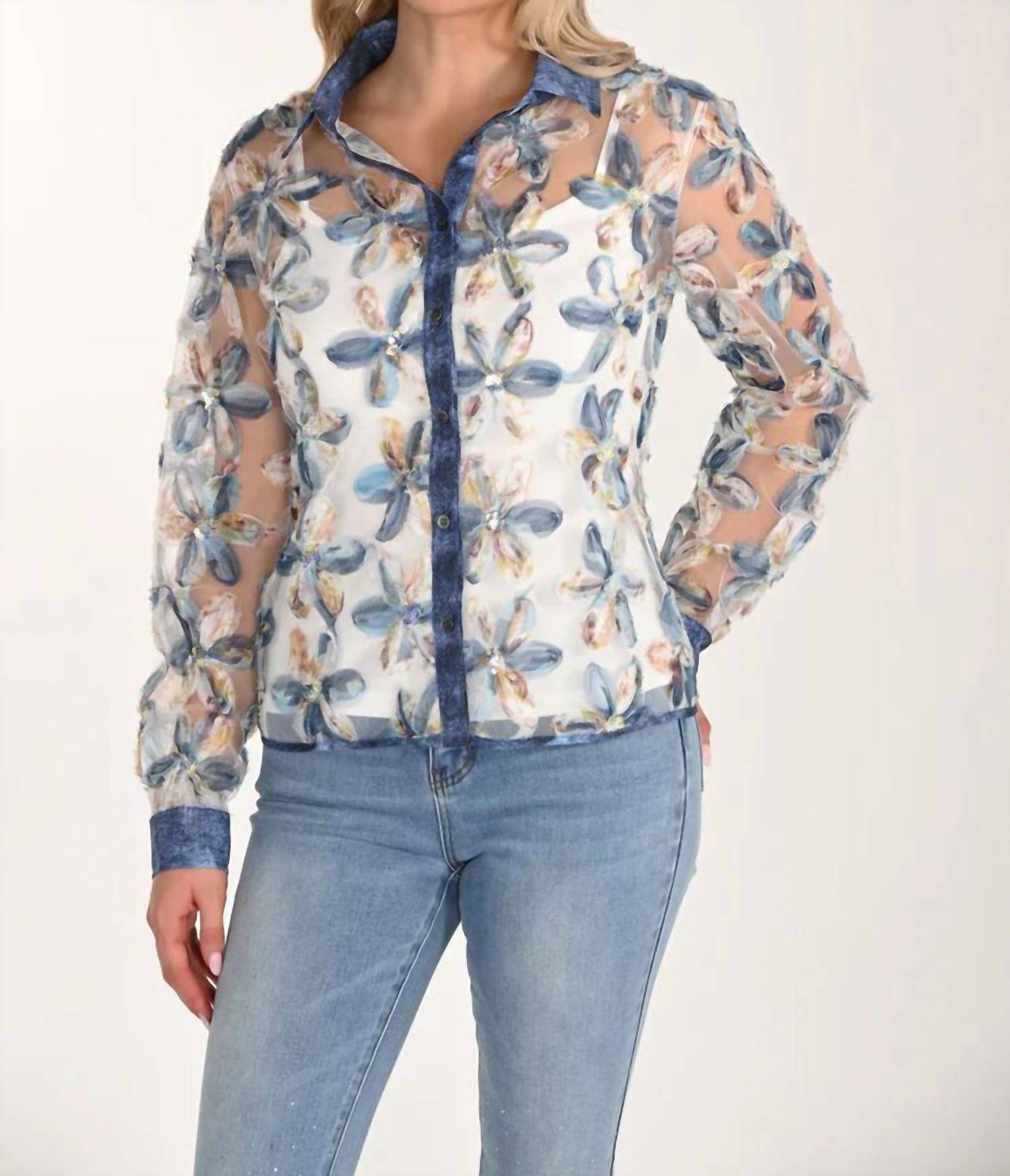 Frank Lyman - Eden Embellished Raised Floral Lace Blouse