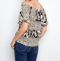 Charlie B - Printed Short Sleeve Off-shoulder Blouse