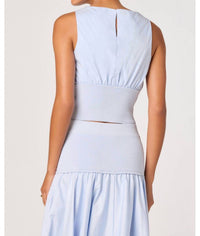 ASTR Thesan Mixed Media Gathered Crop Top in blue - women's shirt - detail view