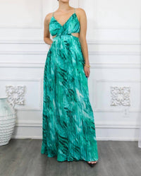 Surelymine - Pleated Cut Out Chiffon Maxi Dress