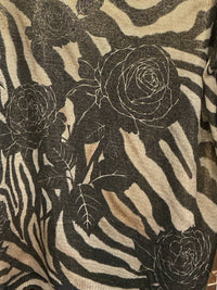 PINCH Women's Zebra Rose Print Sweater in beige - women's sweater - detail view
