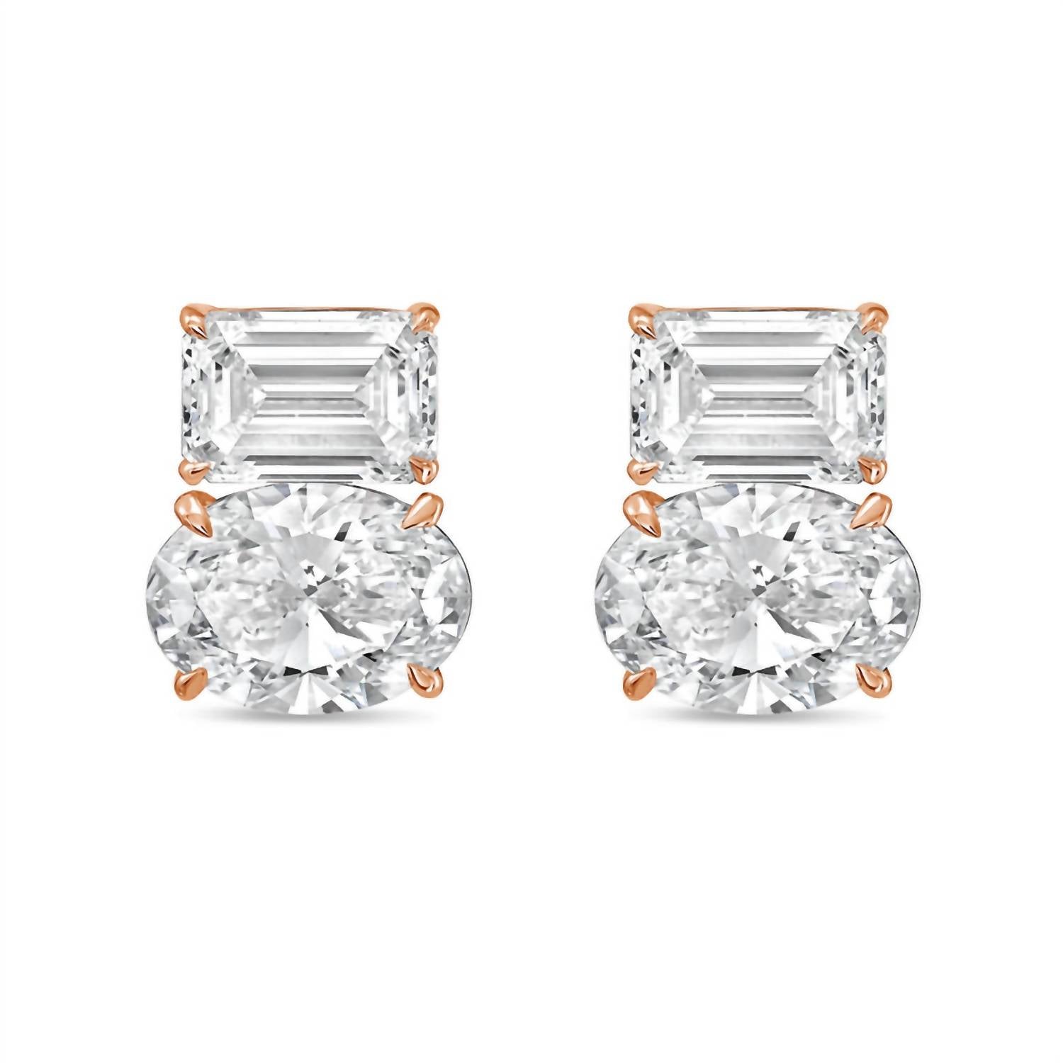 Diana M Jewels - Women's Emerald & Oval Lab-grown Diamond Stud Earrings (15.00 Tcw) - Grand