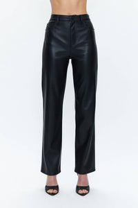 PISTOLA Cassie Faux Leather Super High Rise Straight Leg Pants in slate black - women's pants