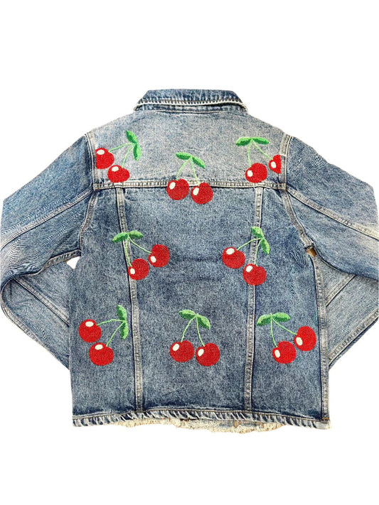 Tiana - Women Cherries Denim Jacket