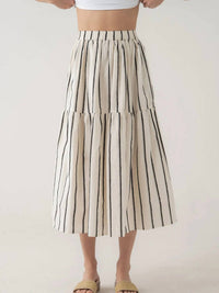 Elle Grey - Striped Flowy Tiered Midi Skirt