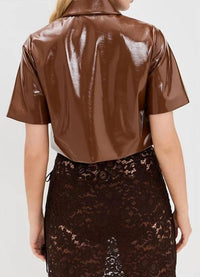BAUM UND PFERDGARTEN Beth Faux Leather Cropped Jacket in sorrel brown horse - women's jacket - alternate view