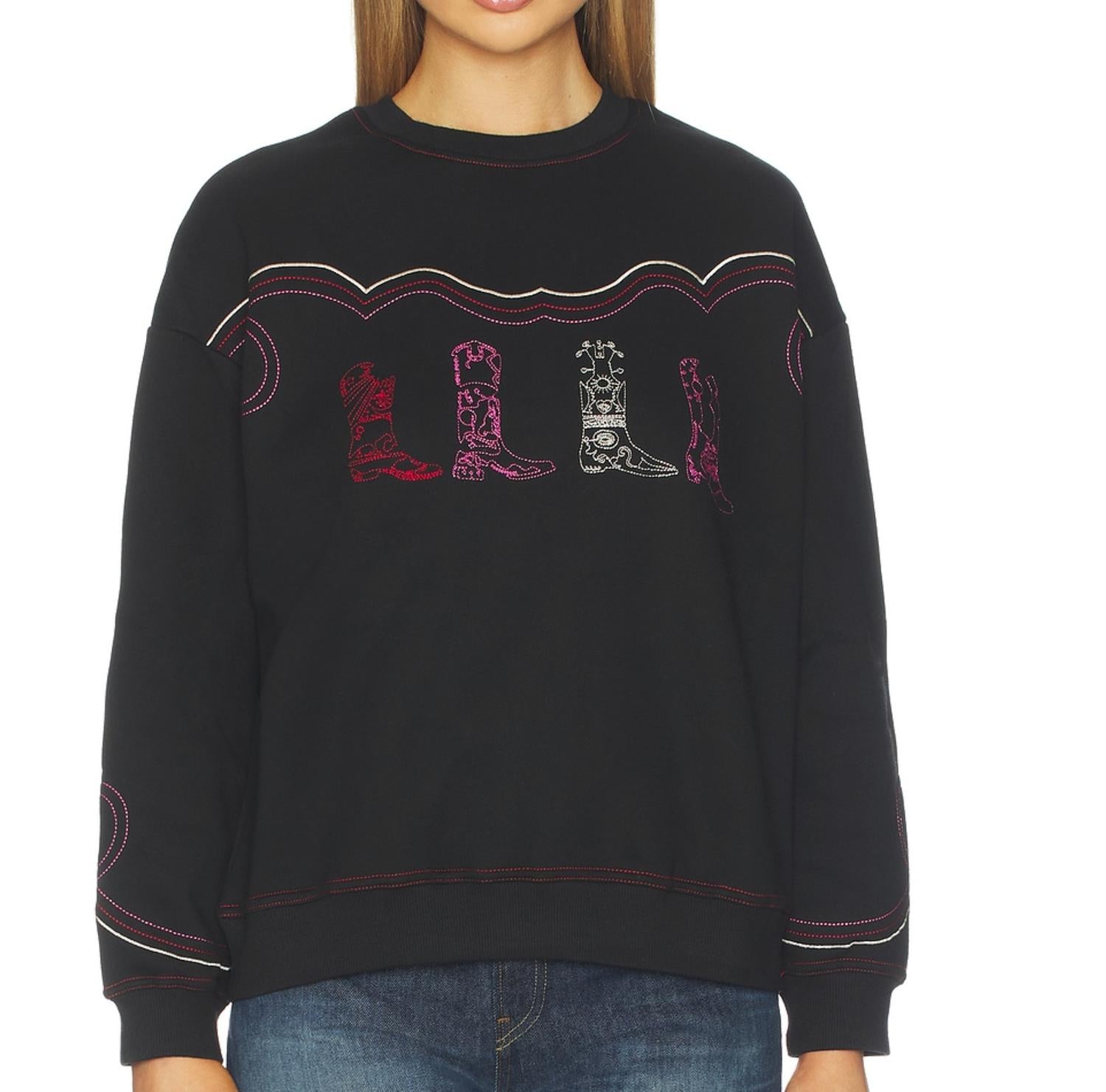 never fully dressed Cowboy Long Sleeve Sweatshirt in black - women's top - alternate view