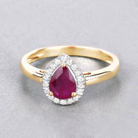 Diana M Jewels Women's Pear Natural Ruby Fashion Ring (1.02 Ct) - Petite in 14k yellow gold - women's jewelry - detail view