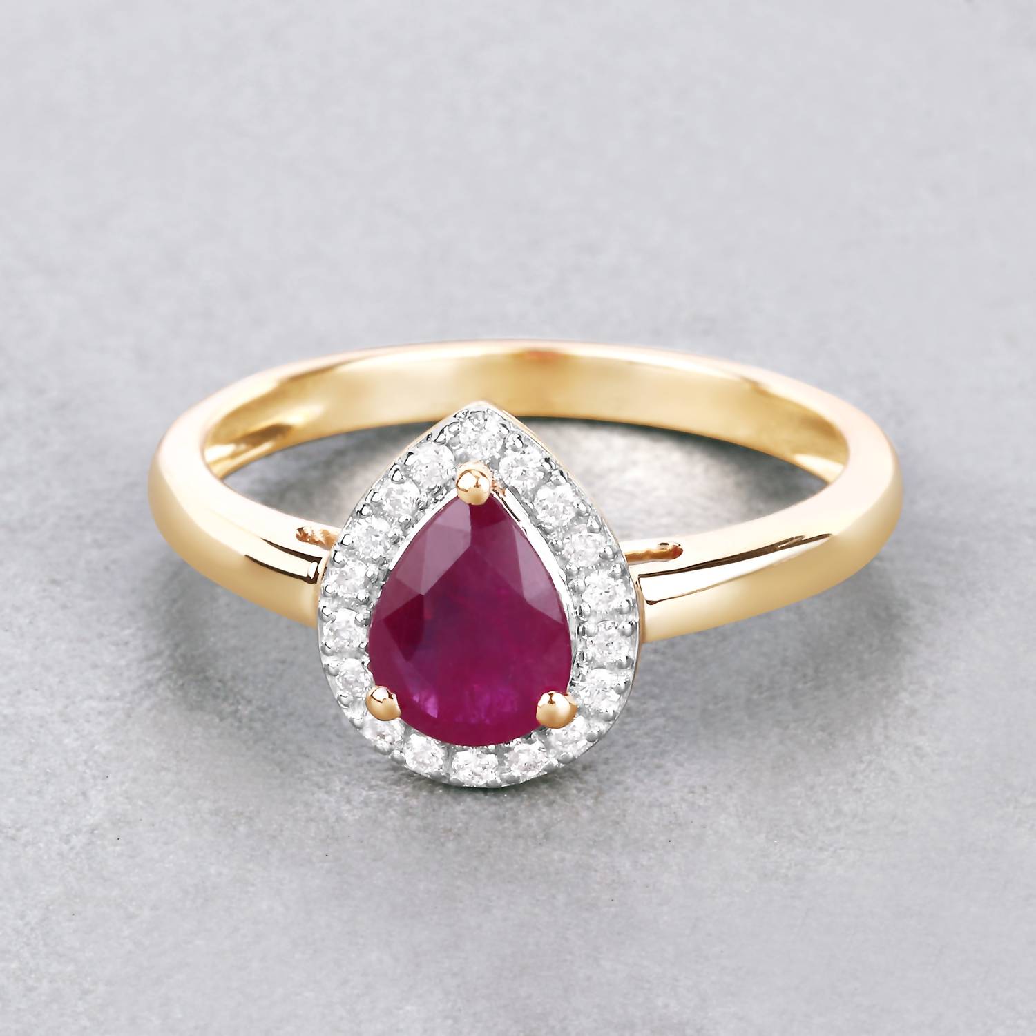 Diana M Jewels Women's Pear Natural Ruby Fashion Ring (1.02 Ct) - Petite in 14k yellow gold - women's jewelry - detail view