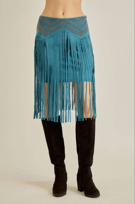 Vocal Apparel - Teal Studded Fringe Skirt