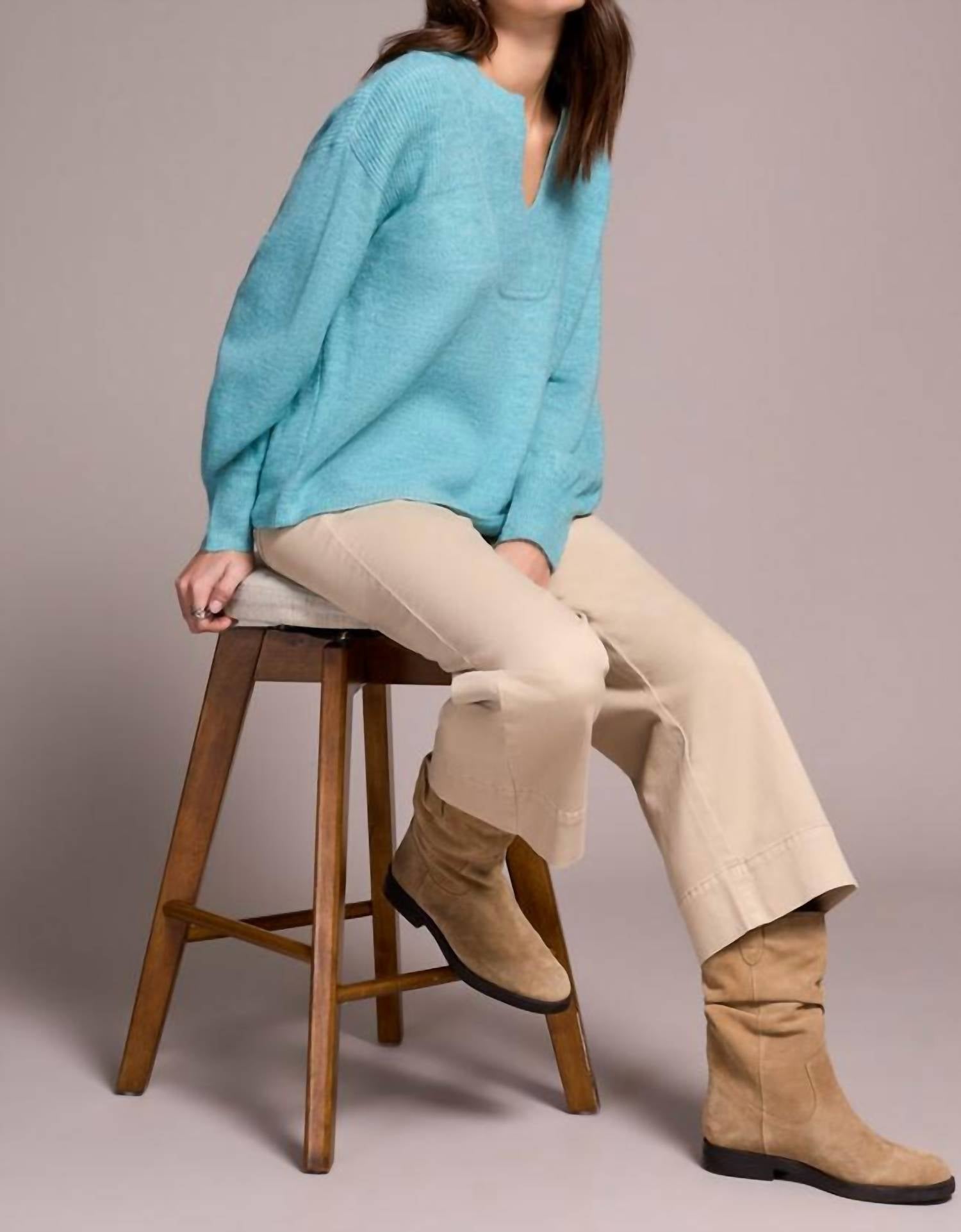 Tribal - Mandarin Collar Long Puff Sleeve Sweater