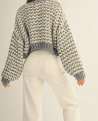 LovLov Vintage Chunky Ribbed Knit Cardigan in grey white - women's cardigan - view 5