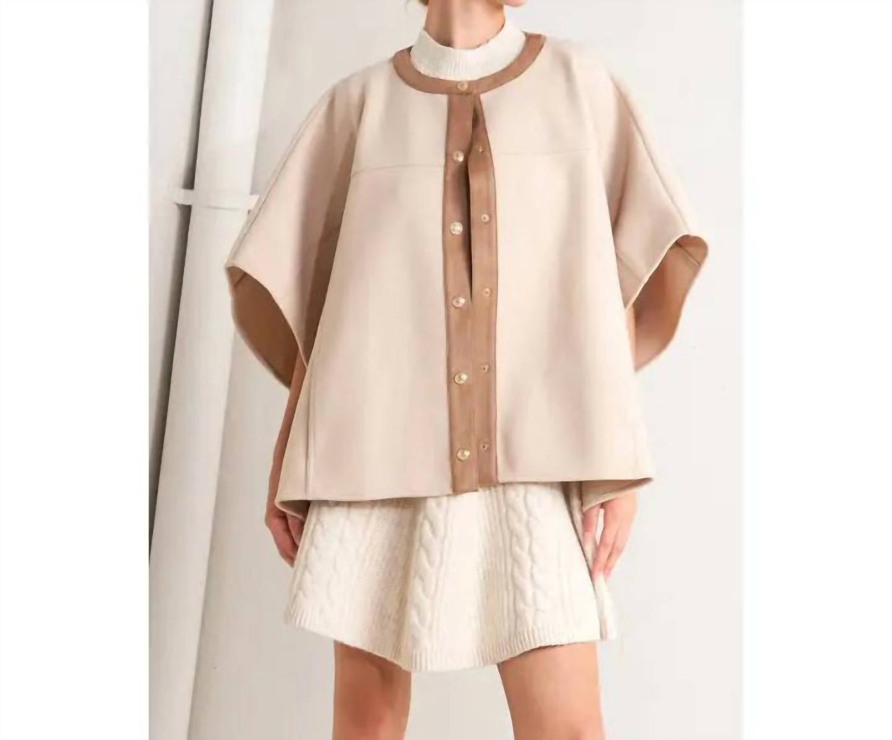 FLYING TOMATO Woven Felt Capelet in taupe - women's jacket