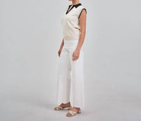 Able - Contrast Collared V Neck Knit Top