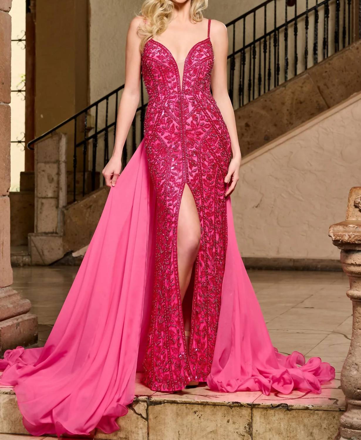 Rachel Allan - Stretch Tulle Floor Length Gown