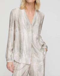 Lafayette 148 V Neck Button Front Blouse in pearl - women's blouse