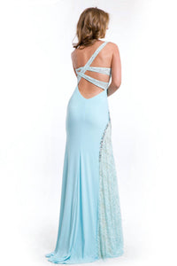 Rachel Allan - One Shoulder Jersey Gown With Lace Insets