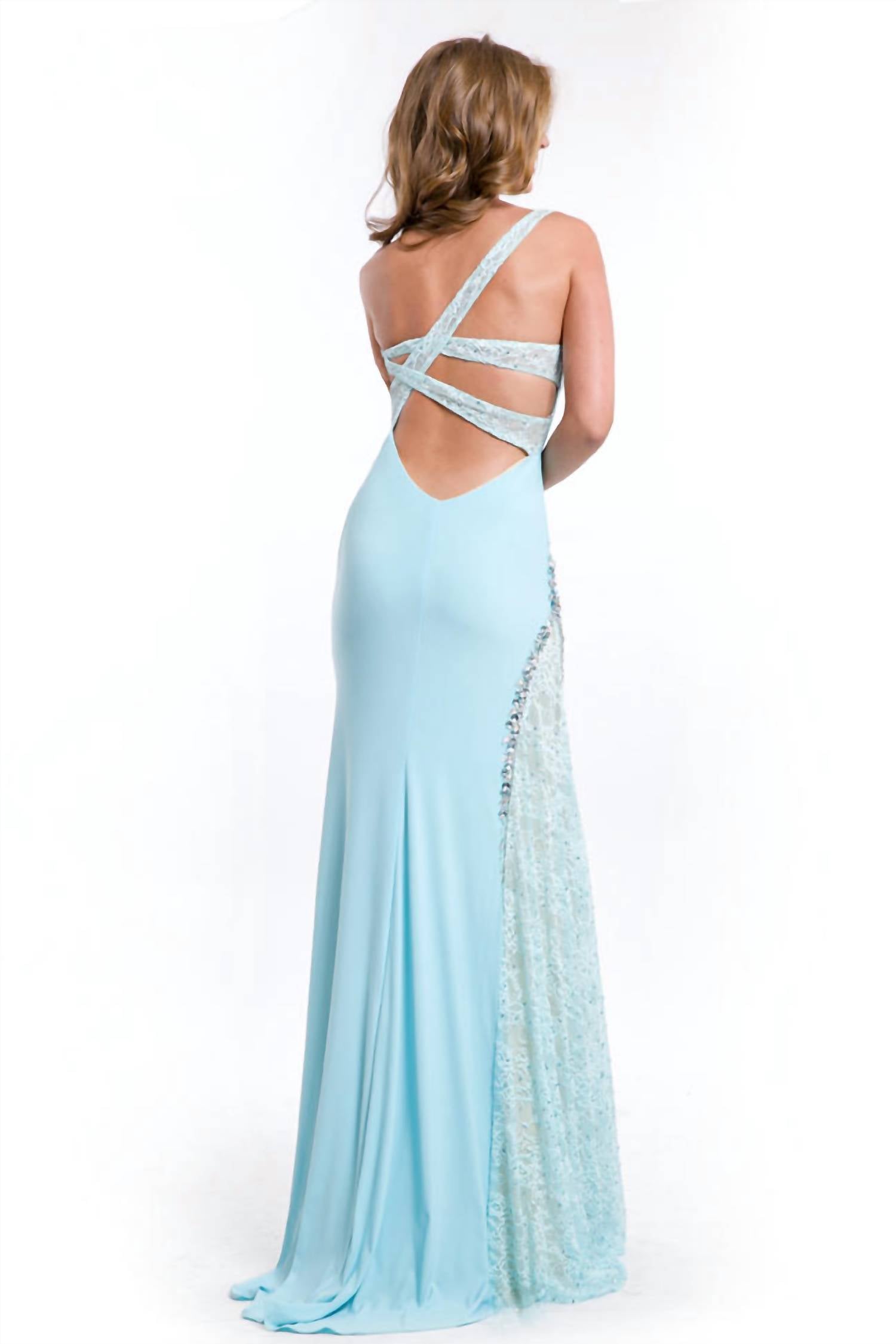 Rachel Allan - One Shoulder Jersey Gown With Lace Insets