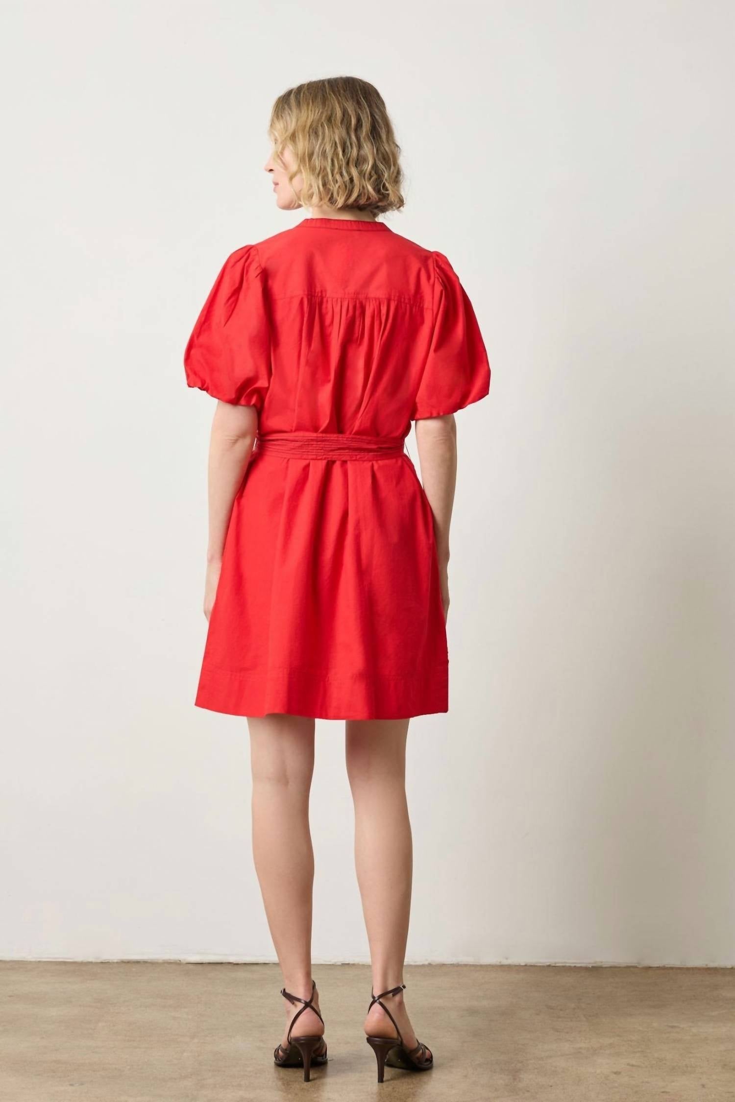Lilla P Shirred Sleeve Split Neck Dress in scarlett - women's dress - alternate view