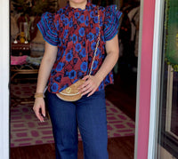 Sohana Flutter Sleeve Top in midnight bloom - women's blouse