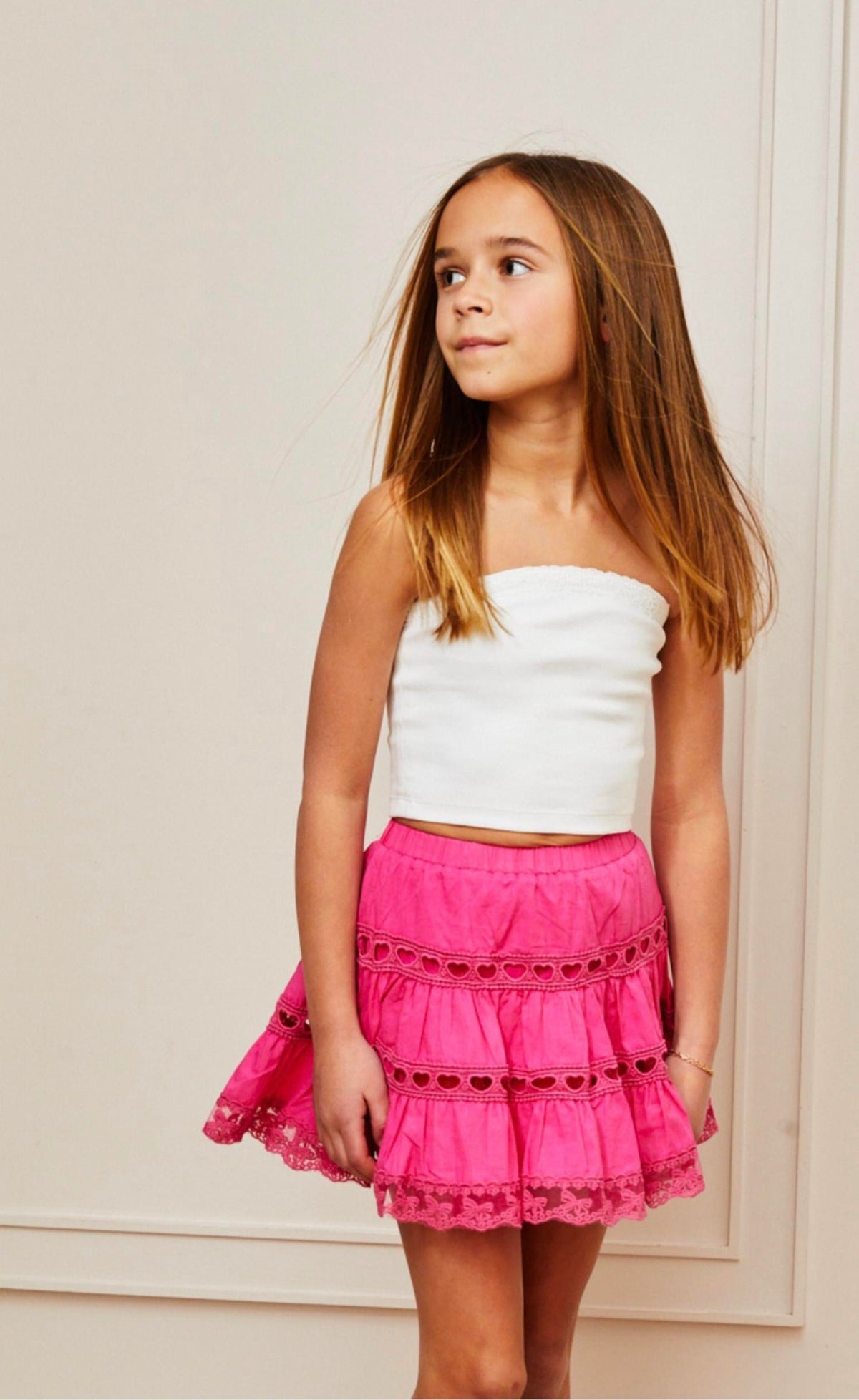 Theme - Kids Sofia Heart Bow Lace Mini Skirt
