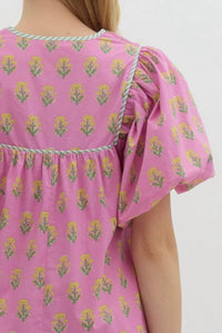 Entro - Floral Print Split Neck Dress