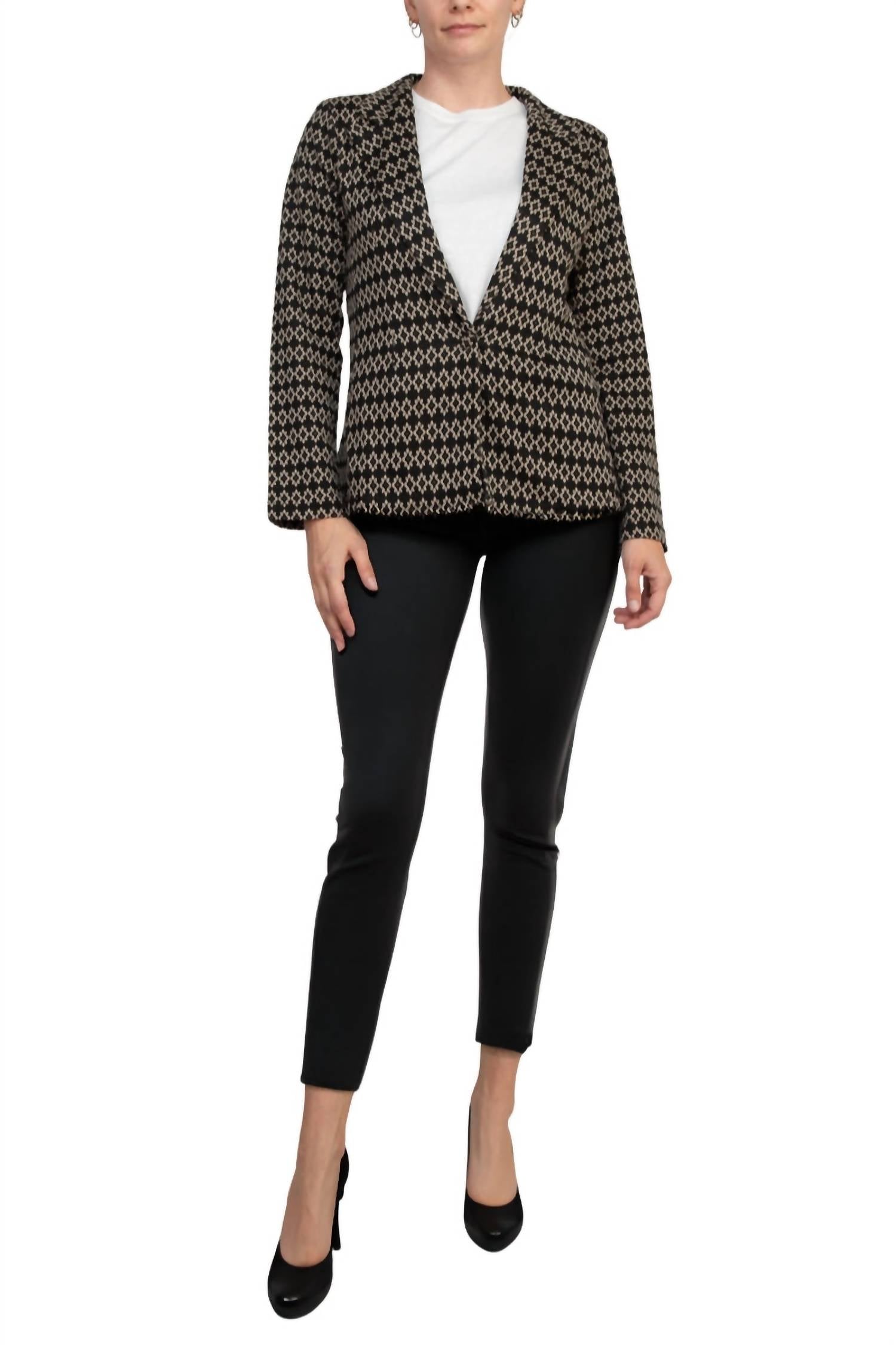 Philosophy - Bracelet Sleeve Peak Lapel Single Button Knit Jacquard Blazer