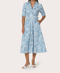 LUSANA Chrissie Belted Poplin Dress in botanical - women's dress