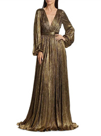 Badgley Mischka - Foil Pleated Plunge Gown