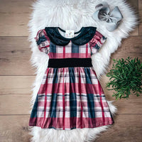 Twocan - Girls Christmas Plaid & Velvet Short Sleeve Dress