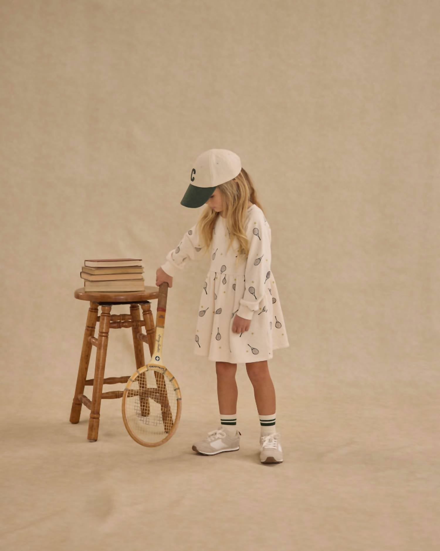Rylee + Cru Raglan Dress in white 1 - kids' dress - detail view