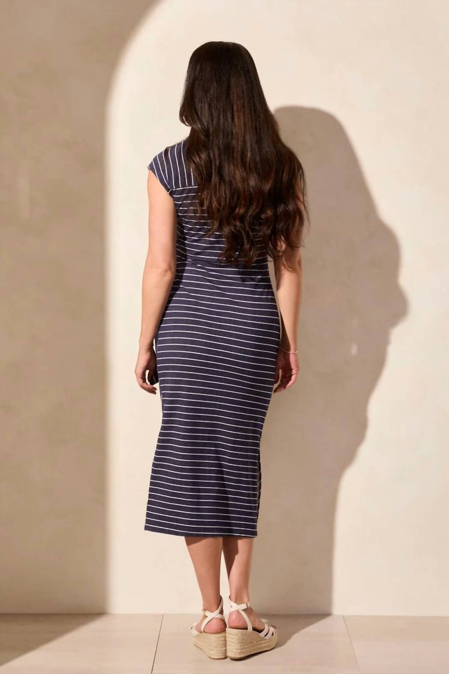 TRIBAL Midi Dress with Self Belt in jet blue - women's dress - detail view