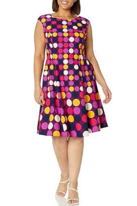 London Times - Polka Dot Print Fit And Flare Midi Dress