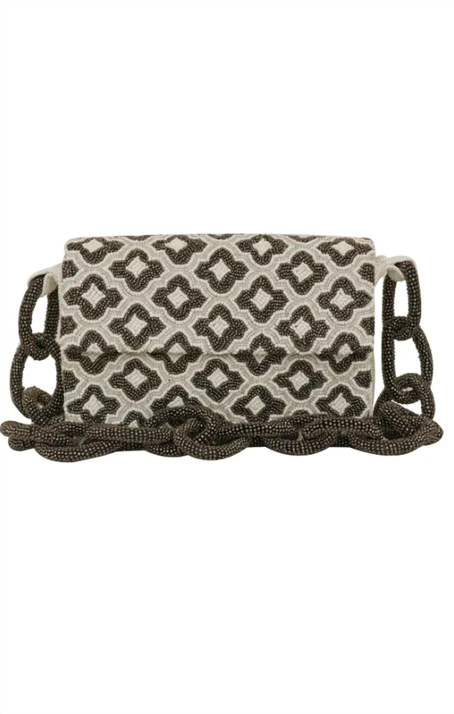 Tiana Designs Women's Beaded Chain Link Shoulder Bag in ivory pewter clover - women's bag