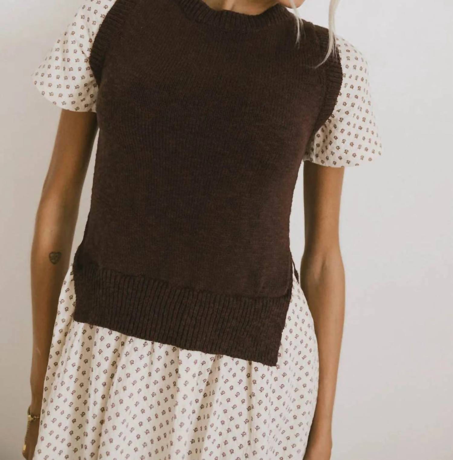 Things Between - Violette Mixed Knit Printed Sweater Dress
