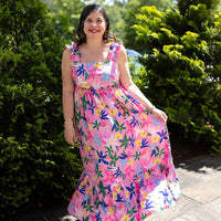 First Love - Floral Print Tie-back Sleeveless Maxi Dress