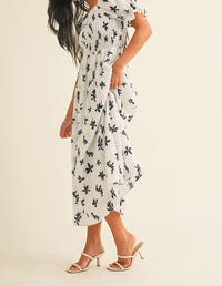 Klesis Floral Midi Puff Sleeves Dress in off white - women's dress - view 5