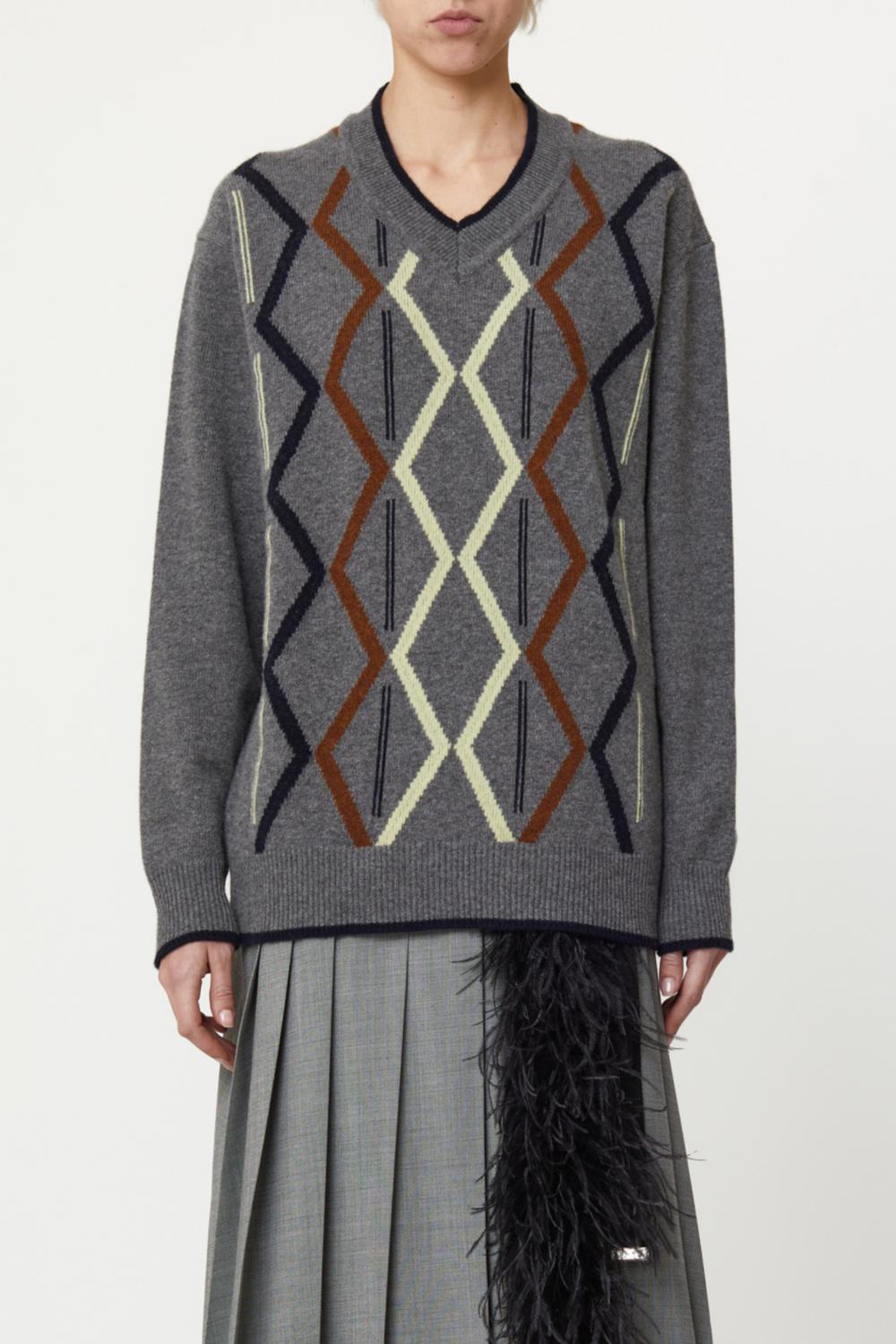 Plan C Argyle Cashmere V-neck Sweater in multi - women's sweater