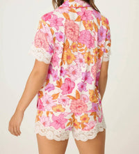 PJ Salvage Sweet Dreams Floral With Lace Button Down Top in natural - women's t-shirt - detail view