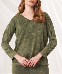 Angel Apparel V-Neck Heart Sweater in army - women's sweater - detail view