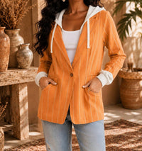 Little Secret Of Mine - Hooded Stripe Long Sleeve Blazer