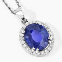 Diana M Jewels - Women's Oval Natural Ceylon Blue Sapphire Pendant Necklace (3.15 Ct) - Signature Plus