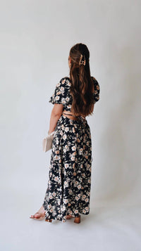 Blu Pepper Romanticize Puff Sleeve Floral Dress in black cream florals - women's dress - alternate view
