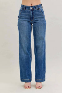 Judy Blue - High Waist Double Button Wide Leg Denim Jeans -plus