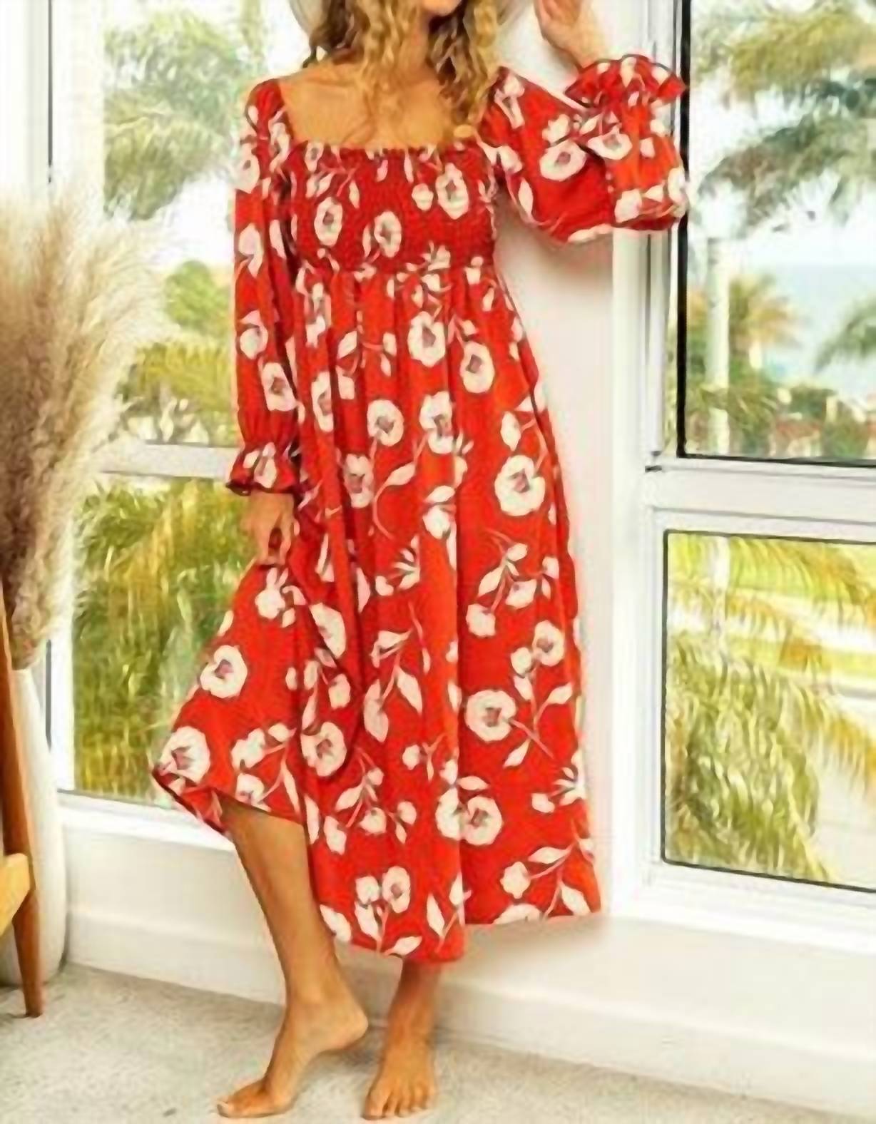 Bibi - Floral Moss Crepe Smocked Dress