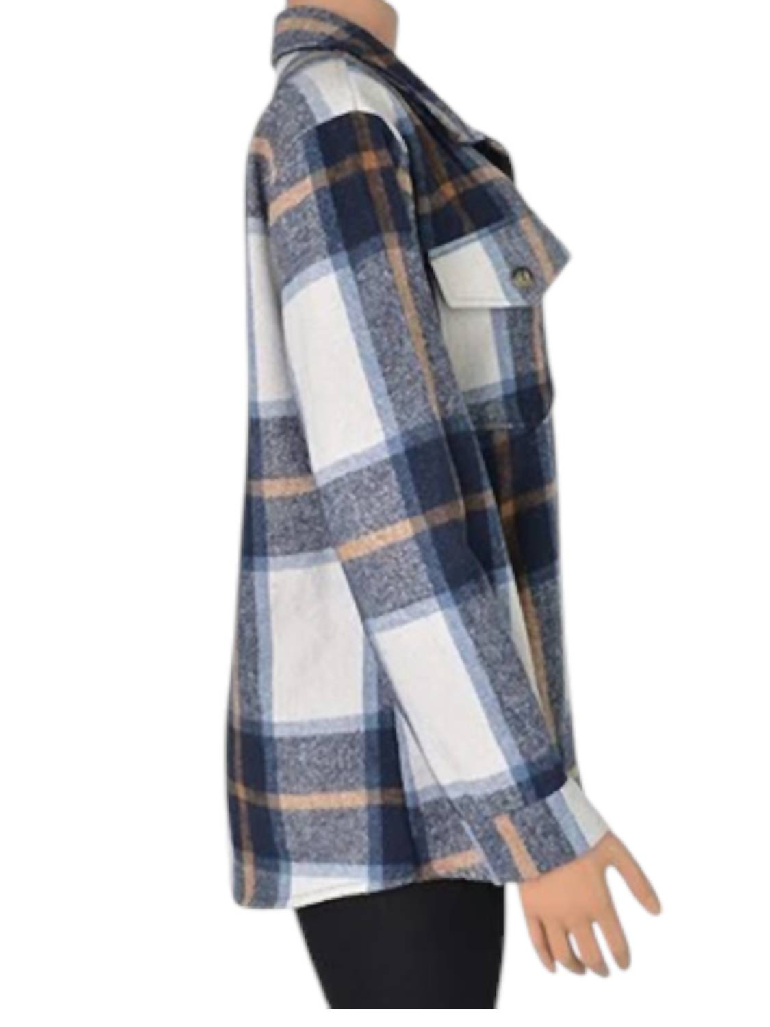 Macaron - Women's Plaid Printed Adorable Buttoned Shacket