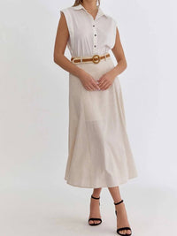 Entro - Linen Look High Waist Belted Flare Midi Skirt