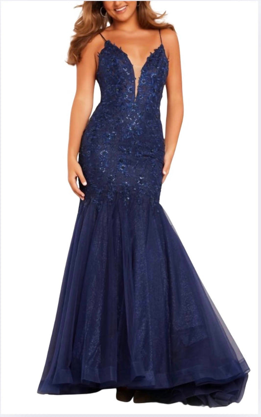 Jovani - Mermaid Plunging Neckline Gown